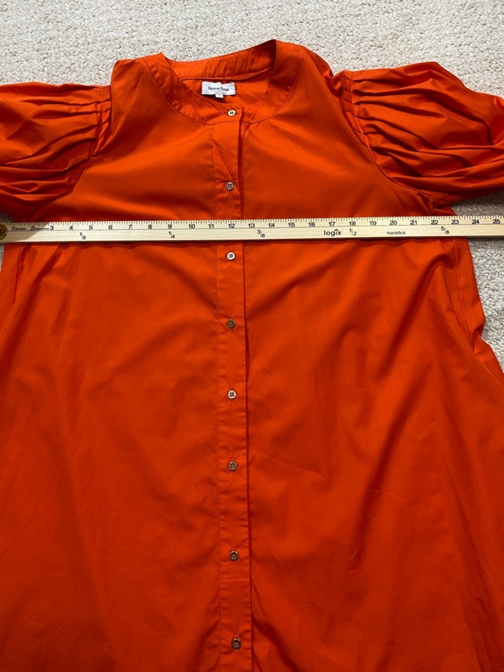 Button-Front Puff-Sleeve Mini Dress in Bold Orange Size 38 - Picture 11 of 16